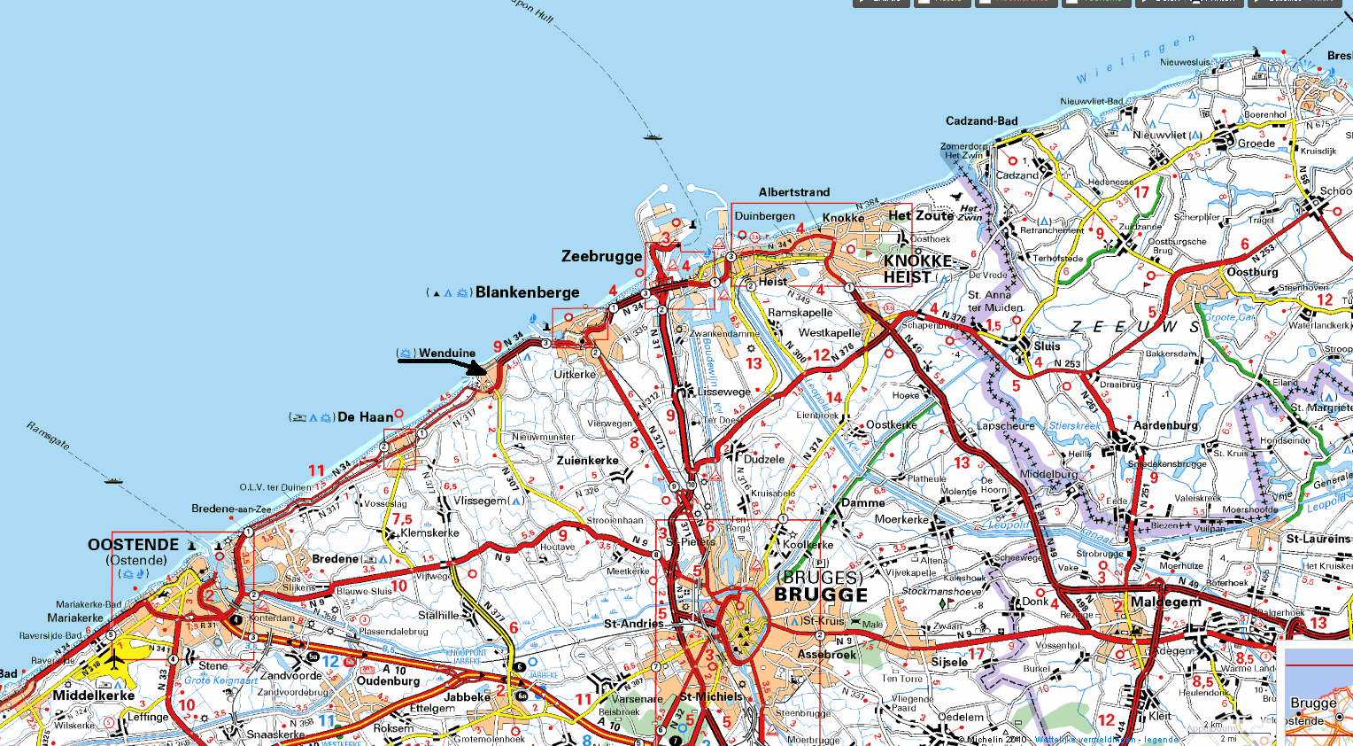 landkaart wenduine